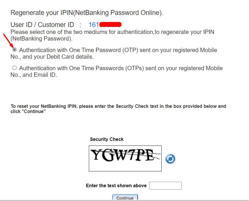 click on authentication with otp on registered mobile