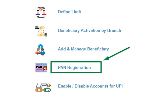 click on pan registration option in sbi net banking