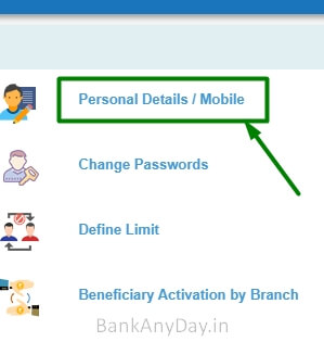 click on personal details option in sbi netbanking