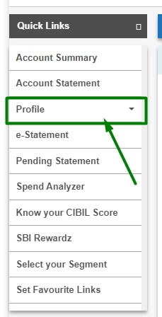 click on profile option in sbi netbanking (1)
