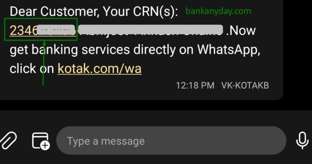get CRN using sms