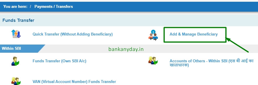 sbi net banking me add beneficiary pe click kare
