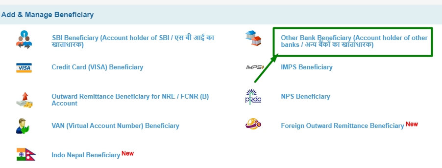 sbi netbanking me other bank beneficiary pe click kare