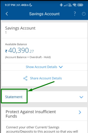 tap on statement option in hdfc app
