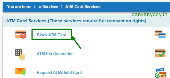 click on block atm card in sbi netbanking