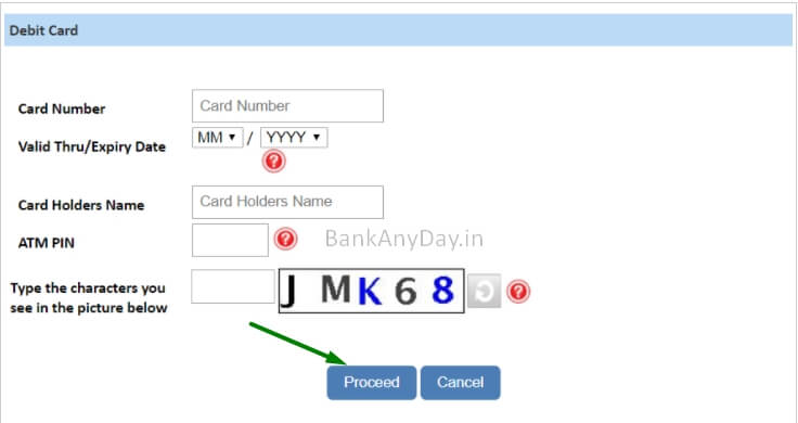 enter card details to reset sbi netbanking password