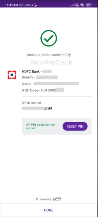 bank added in phonepe