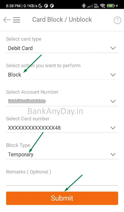 block icici debit card through imobile app
