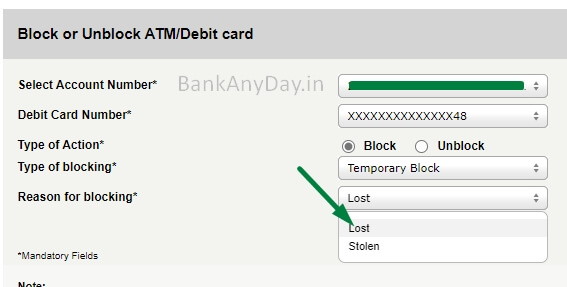 block icici debit card through net banking