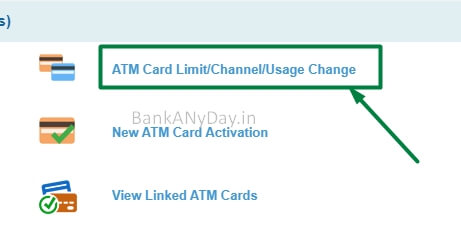 click on atm card limit channel usage option in sbi netbanking