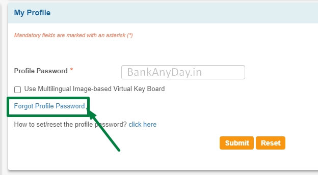 click on forgot profile password option in sbi netbanking
