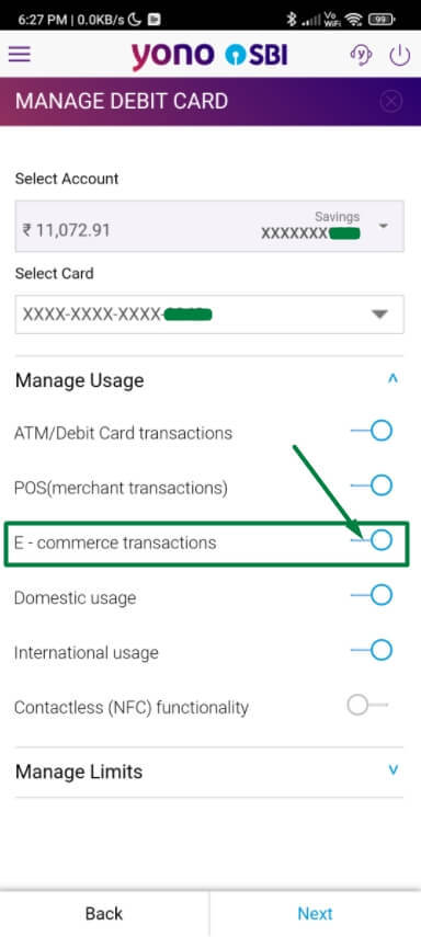 enable ecom transaction using yono app