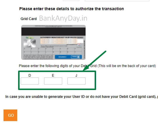 enter debit card grid number to change user id in icici