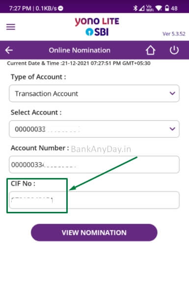 get cif number from yono lite
