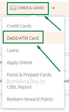 icici net banking me debit card option ko select kare