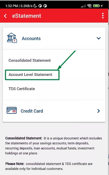 select account level statement in kotak 811 app