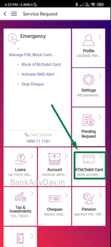 select atm debit card option in yono app