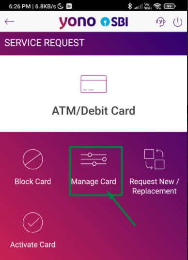select manage card in yono app