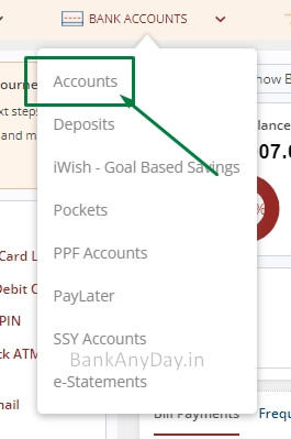 click on accounts option in icici netbanking