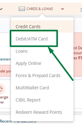 click on atm card in icici net banking