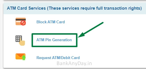 click on atm pin generation option in sbi netbanking