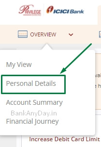click on personal details in icici netbanking (2)