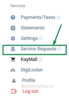 click on service requests option in kotak netbanking