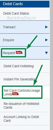 click on set card controls option in hdfc netbanking
