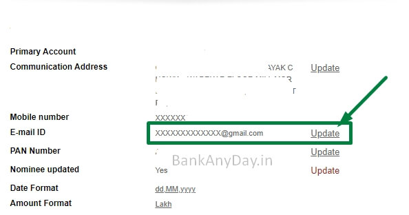 click on upate email in icici netbanking