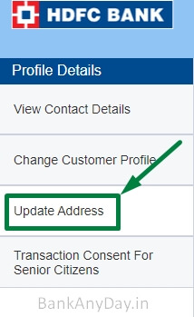 click on update address in hdfc net banking