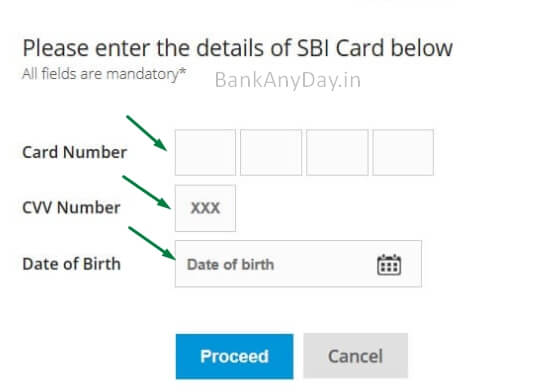 enter card number cvv and date of birth to activate sbi card