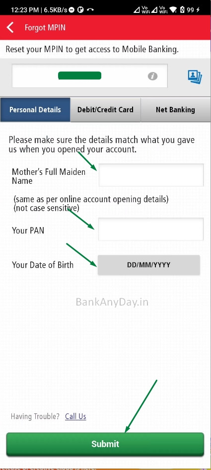 enter mother name, pan and date of birth in kotak app