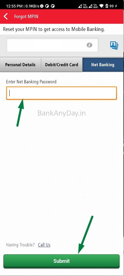 enter net banking password to change mpin in kotak app