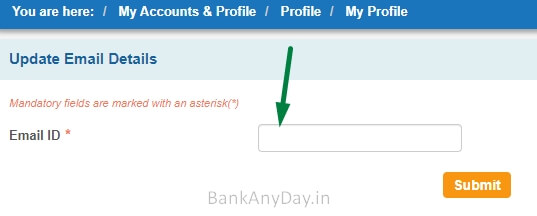 enter new email id in sbi net banking