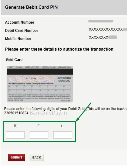 enter number gridi to change atm pin through net banking