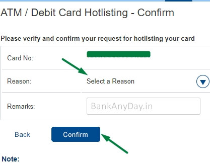 select reason to block hdfc debit card