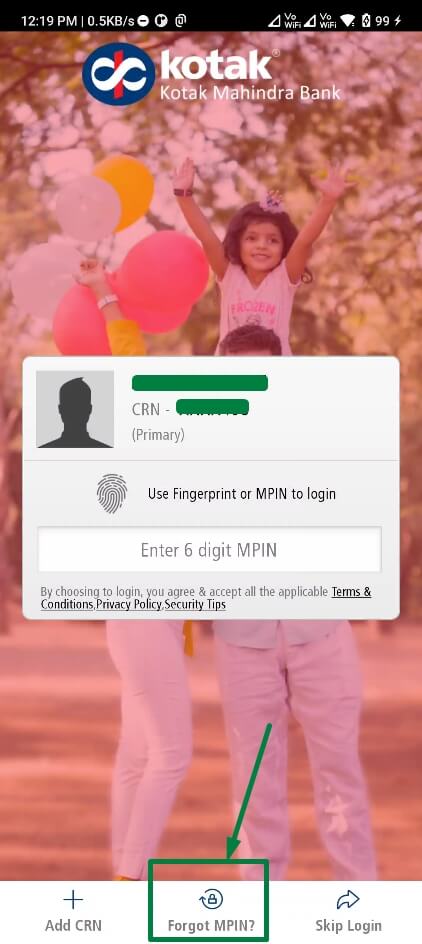 tap on forgot mpin in kotak app