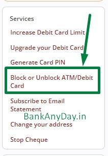 click on block or unblock debit card in icici netbnking