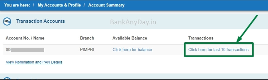 click on click here for last 10 transaction option in sbi netbanking1