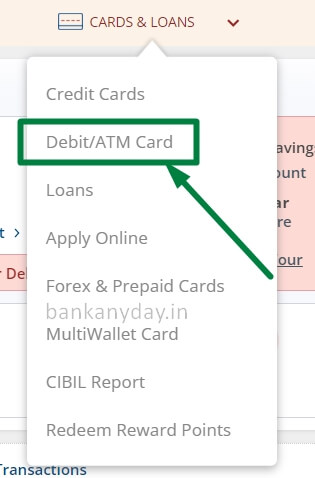 click on debit card option in icici netbanking