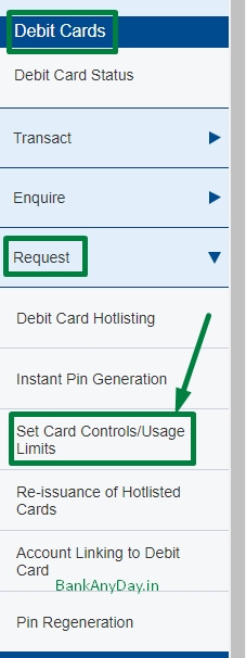 click on set card control option in hdfc netbanking