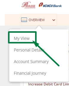 click on the my view option on the icici netbanking