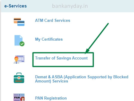 click on transfer of savings account option from sbi netbanking