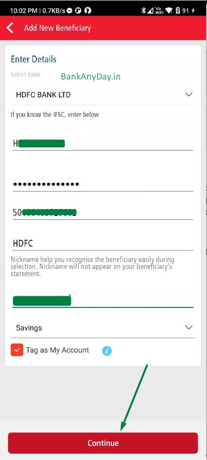 enter beneficiary detail in kotak app