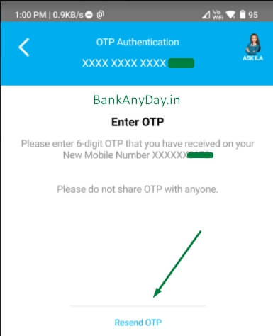 enter otp receive on new mobile number in sbi card app