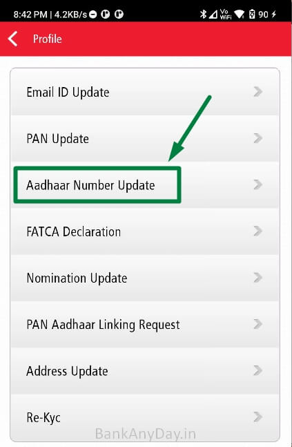select aadhar number update in kotak app