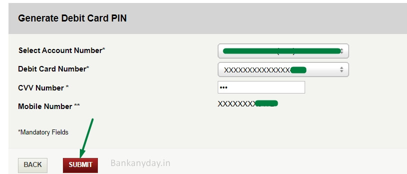 select card number and enter cvv in icici netbanking