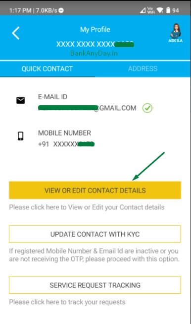 select edit contact details in sbi card app