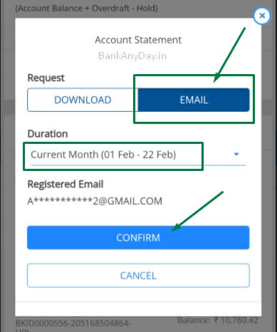 select email option and select statement duration in hdfc app