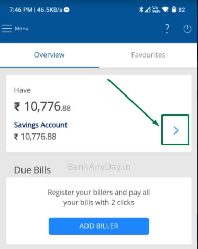 tap on balance to view mini account details in hdfc app